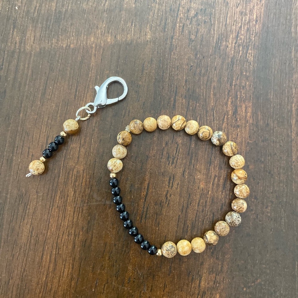 Handmade picture jasper and obsidian bracelet and matching bridle/saddle charm.